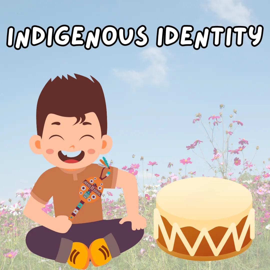 Indigenous Identity. Illustration of a young boy playing with a drum.