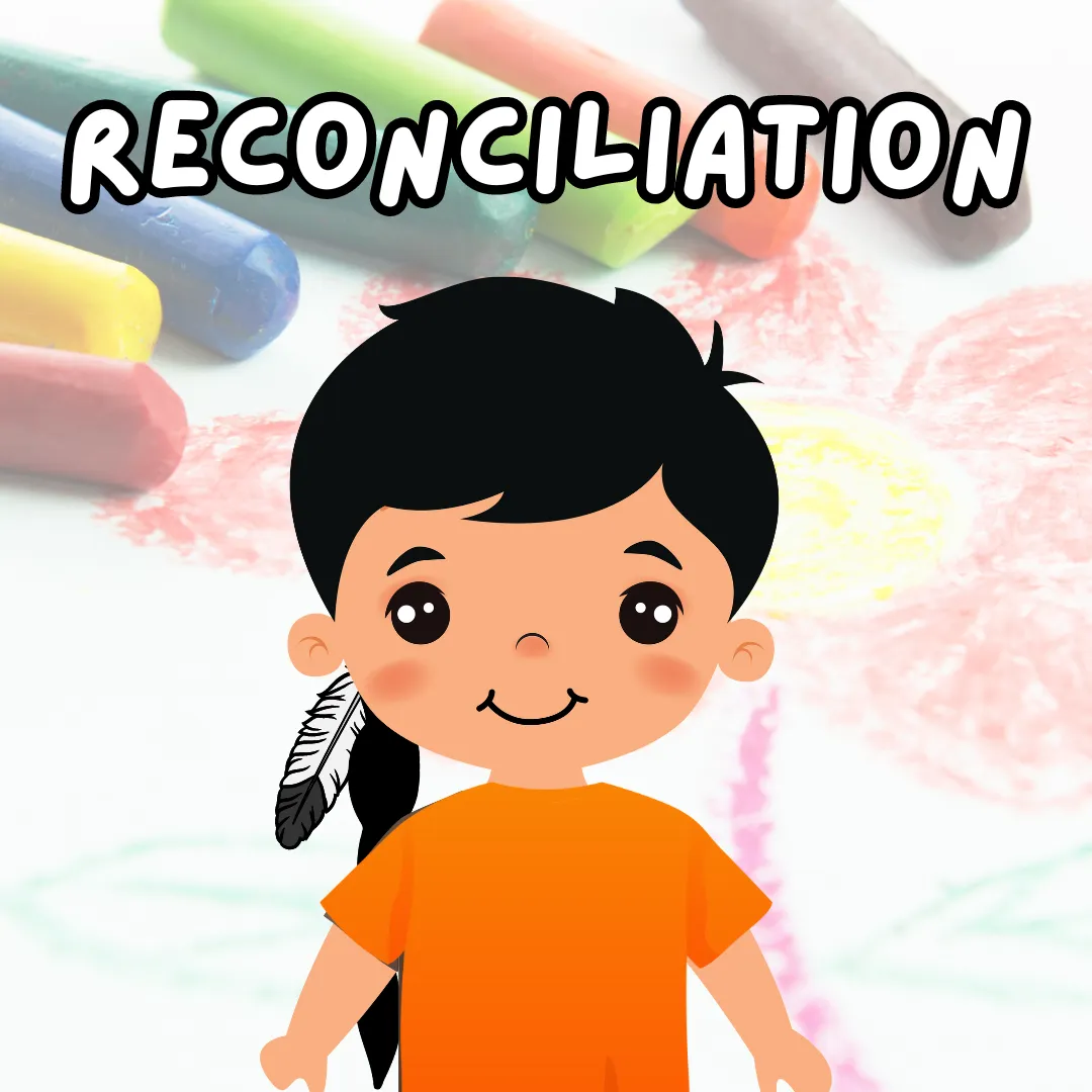 Reconciliation. Illustration of a young boy wearing a bright orange shirt.