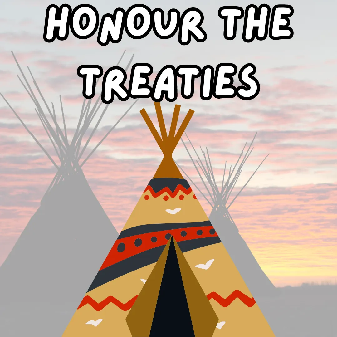 Honour the treaties. Illustration of a decorative, cone-shaped tipi.